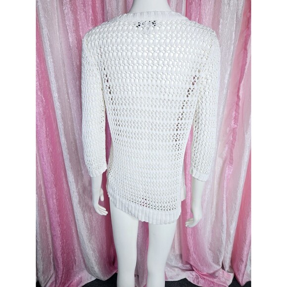 Christopher & Banks White Crochet Cotton Knit Flower Sweater Size Medium - Picture 10 of 15